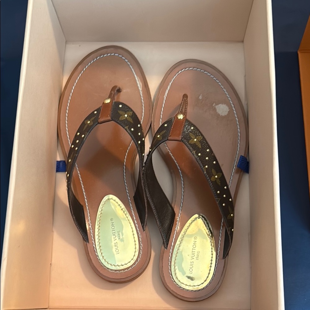Louis Vuitton Black and Brown Sandals with Studded Straps